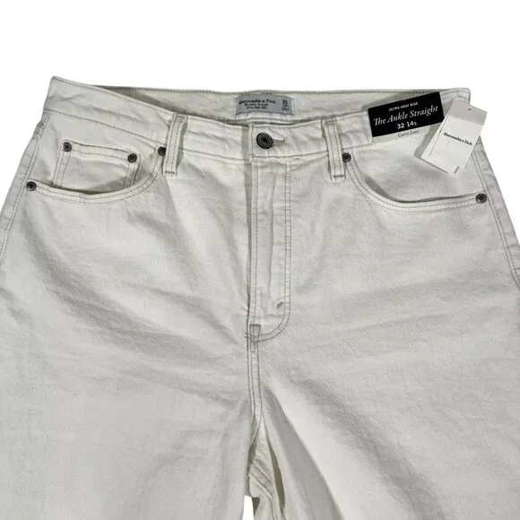 Abercrombie & Fitch Women's Ultra High Rise Ankle Straight Jeans Sz 32/14 Short - Picture 6 of 16